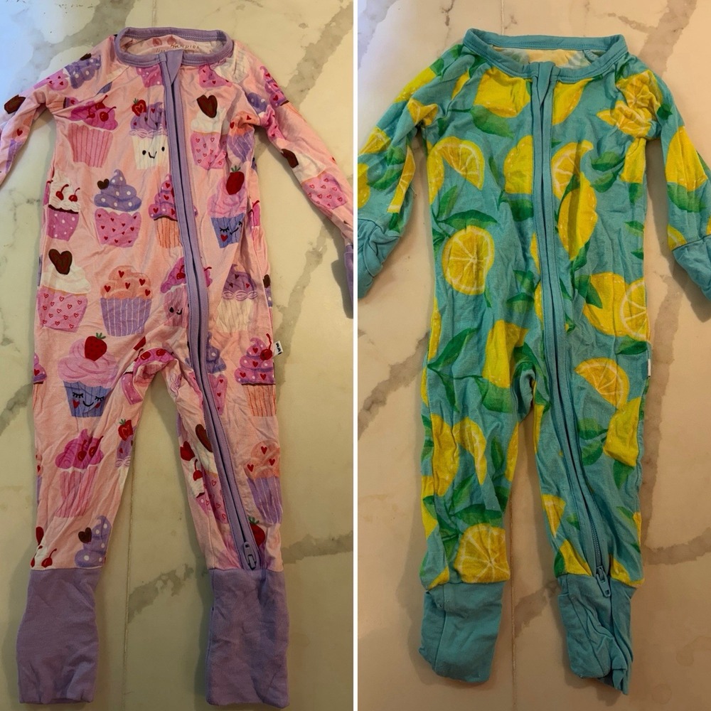Little Sleepies Lot of 2 Bamboo Zippy Baby Sleepers Newborn - 6 Months Lunaluxe